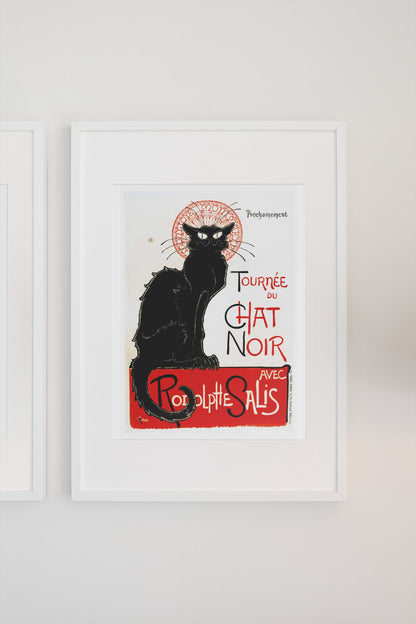 Tournée du Chat Noir 1896 black cat poster in a white frame on a light wall