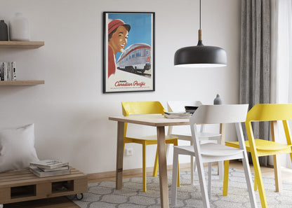 Travel Canadian Pacific 1948 poster framed above a dining table