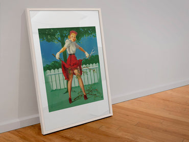 Trim Limbs by Gil Elvgren, pin-up poster — leaning frame