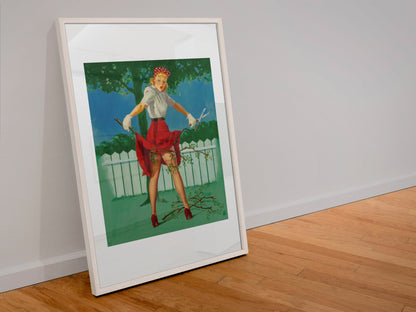 Trim Limbs by Gil Elvgren, pin-up poster — leaning frame
