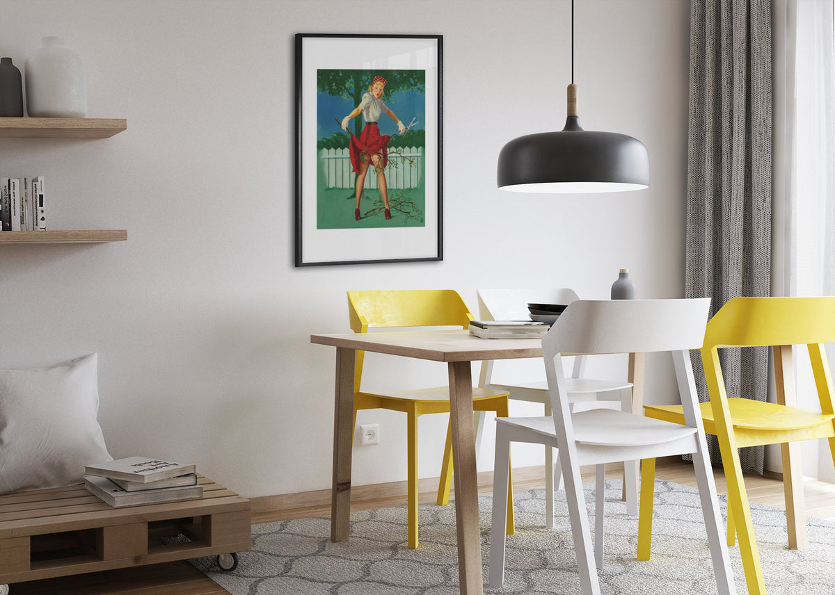 Trim Limbs by Gil Elvgren, pin-up poster — dining room