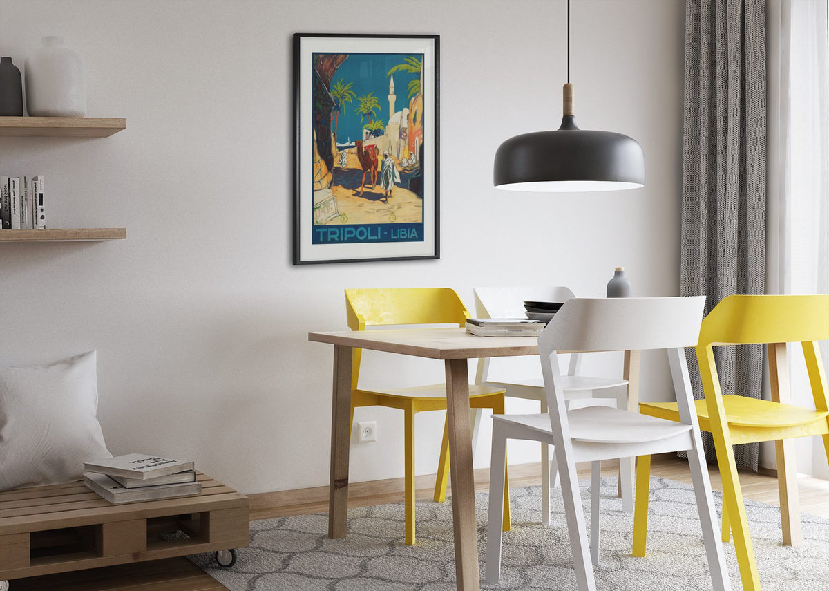 Tripoli Libia poster framed above a dining table