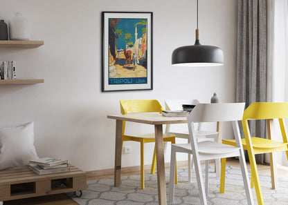 Tripoli Libia poster framed above a dining table