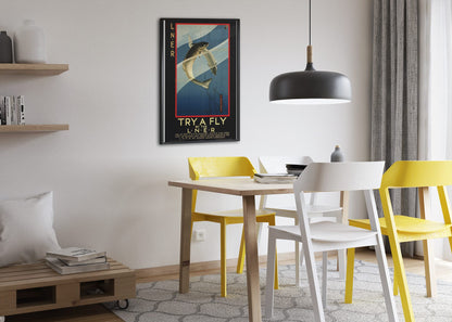 Try a Fly LNER Trout Fishing poster framed above a dining table