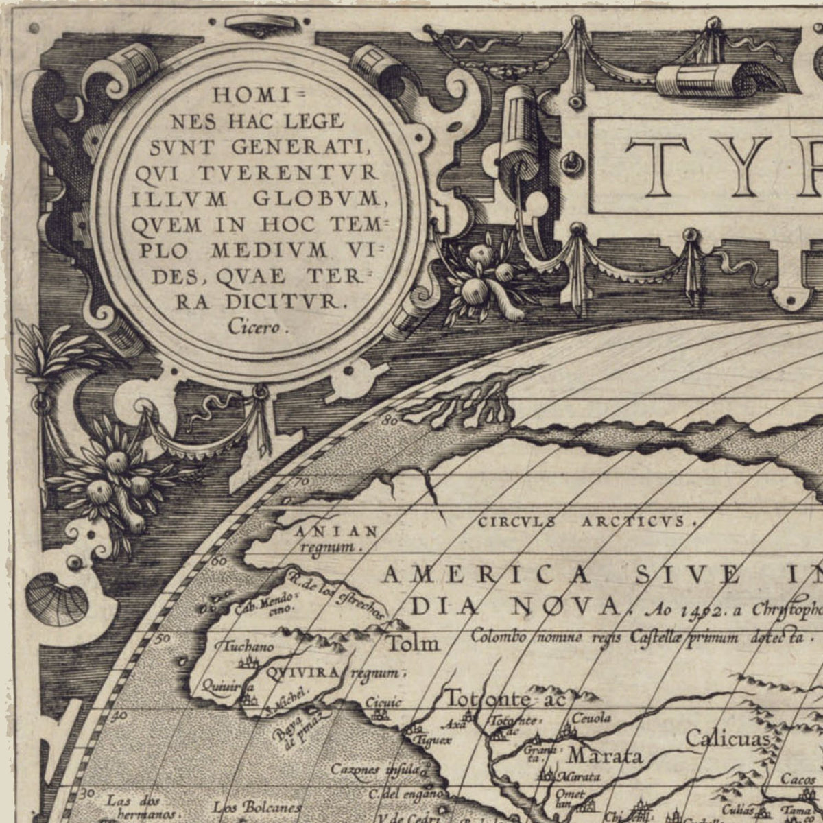 Close-up detail of the Typus Orbis Terrarum 1608 print