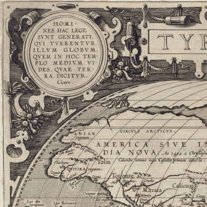 Close-up detail of the Typus Orbis Terrarum 1608 print