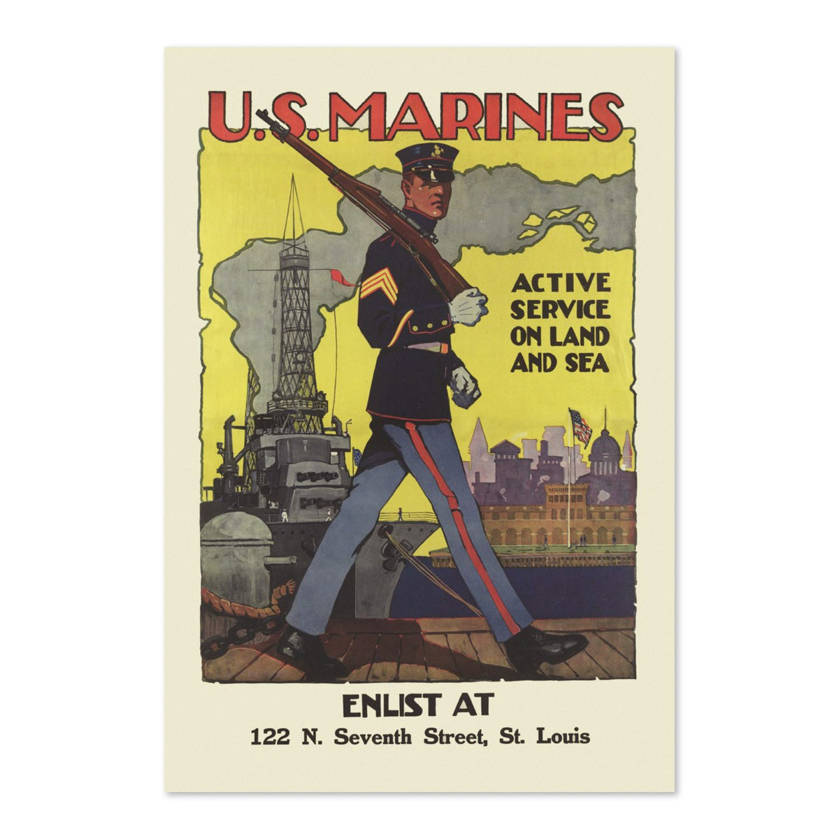 US Marines Active Service on Land and Sea poster print