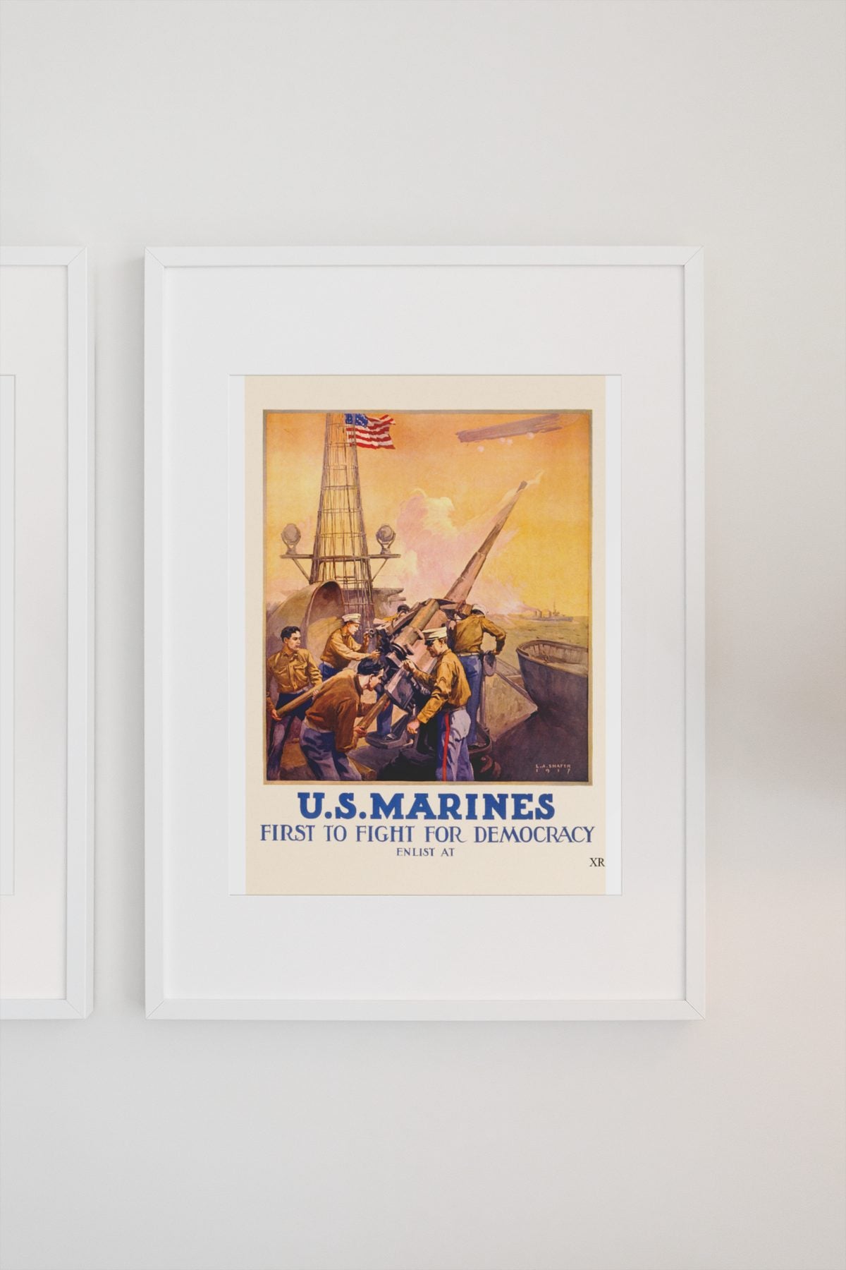 US Marines First to Fight for Democracy poster on a light wall