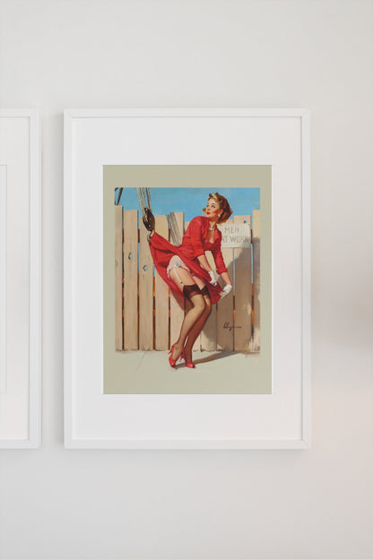Unexpected Lift by Gil Elvgren, pin-up poster — gallery wall