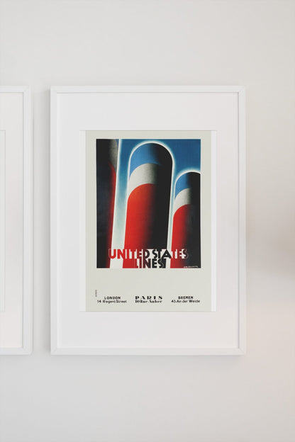 United States Lines Funnels poster on a light wall