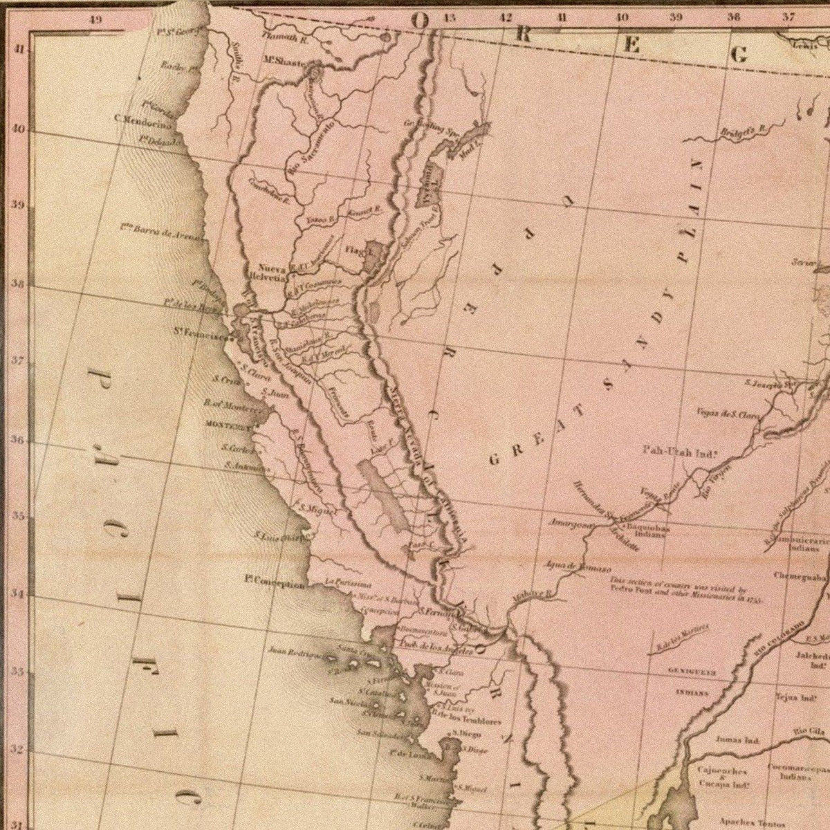 Close-up detail of the United States of Mexico 1820s Map