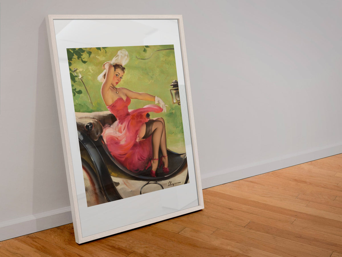 Up in Central Park by Gil Elvgren, pin-up poster — leaning frame