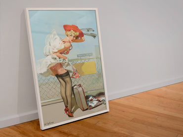 Up in the Air by Gil Elvgren, pin-up poster — leaning frame