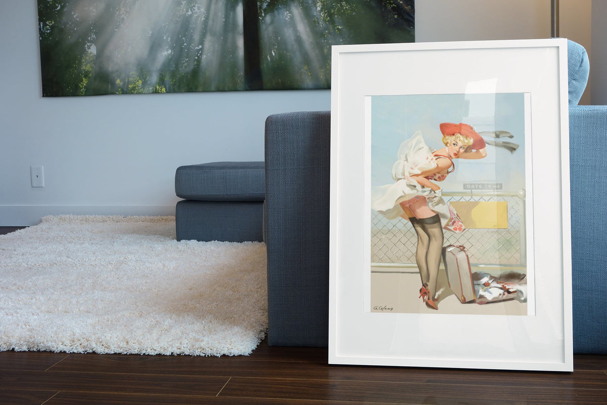Up in the Air by Gil Elvgren, pin-up poster — living room wall
