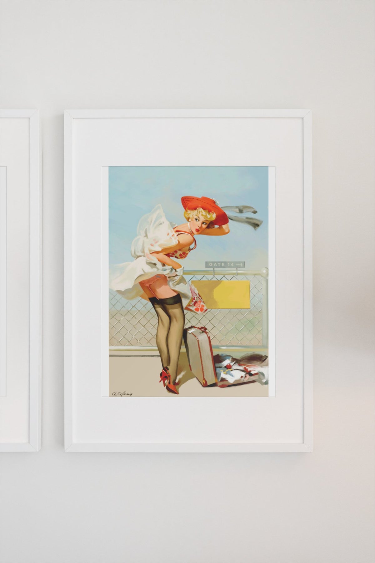 Up in the Air by Gil Elvgren, pin-up poster — gallery wall