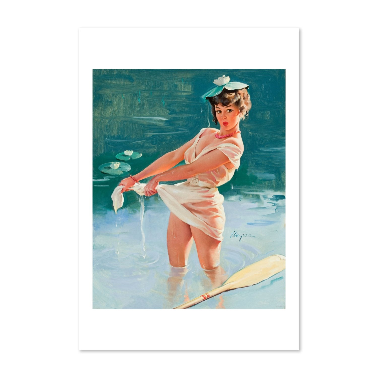 Upsetting Upset by Gil Elvgren, pin-up poster — framed print