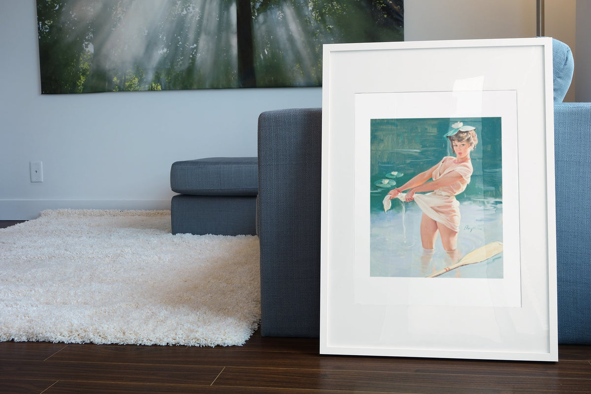 Upsetting Upset by Gil Elvgren, pin-up poster — living room wall