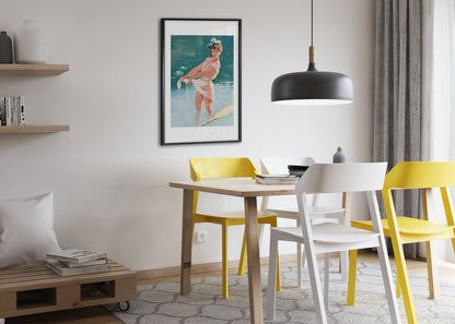 Upsetting Upset by Gil Elvgren, pin-up poster — dining room