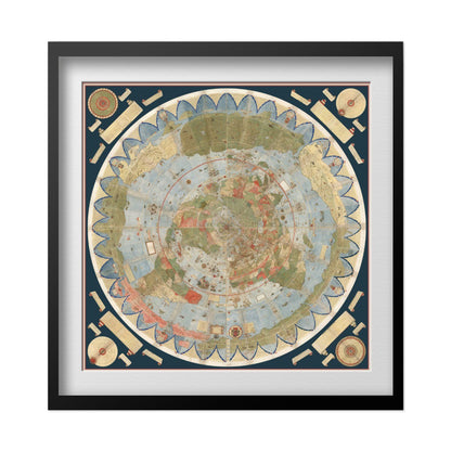 Urbano Monte World Map 1587 print in a black frame with a white mat