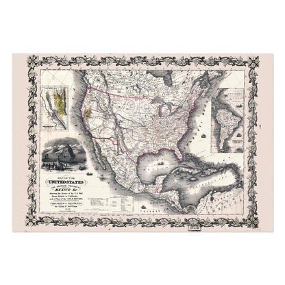 US, British Provinces & Mexico 1840s Map vintage print
