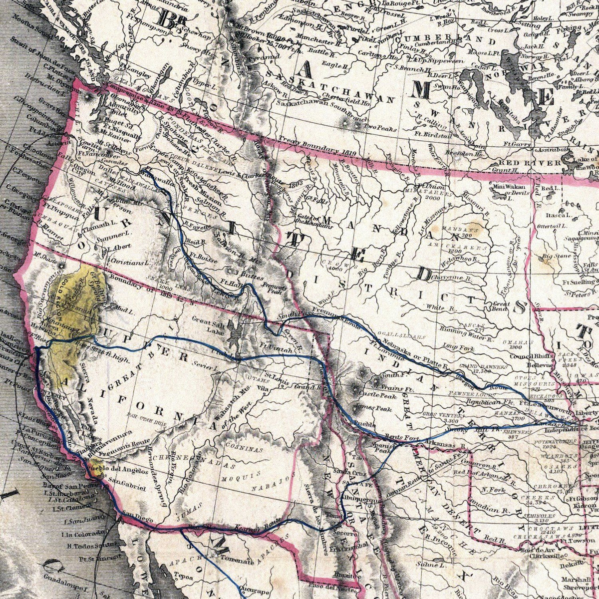 Close-up detail of the US, British Provinces & Mexico 1840s Map