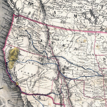 Close-up detail of the US, British Provinces & Mexico 1840s Map