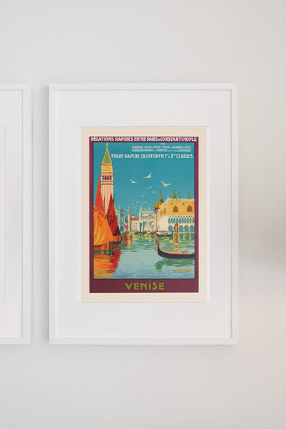 Venise Paris to Constantinople Express poster on a light wall