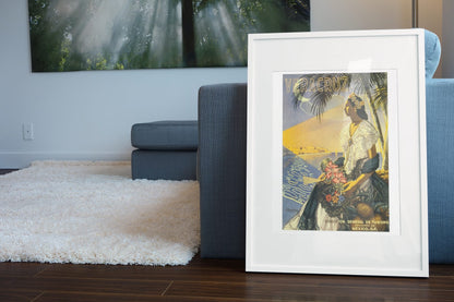Veracruz Mexico poster leaning beside a blue sofa