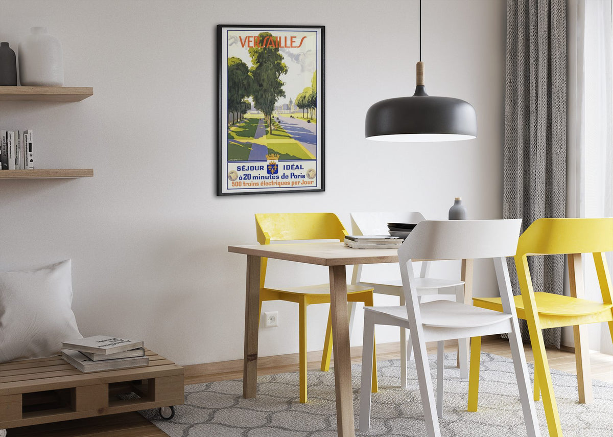 Versailles Sejour Ideal poster framed above a dining table