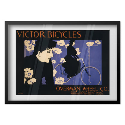 Victor Bicycles poster in a black frame
