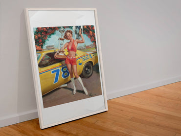 Victory! by Gil Elvgren, pin-up poster — leaning frame