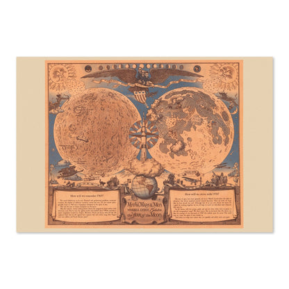 Vintage illustrated Moon map poster print