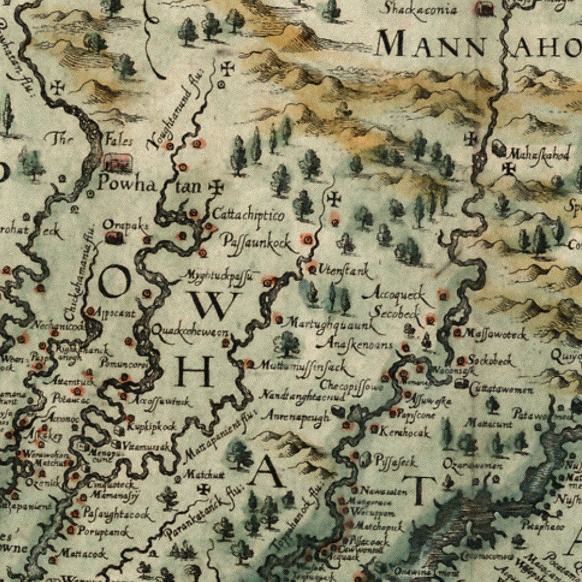 Close-up detail of the Virginia 1620s Map