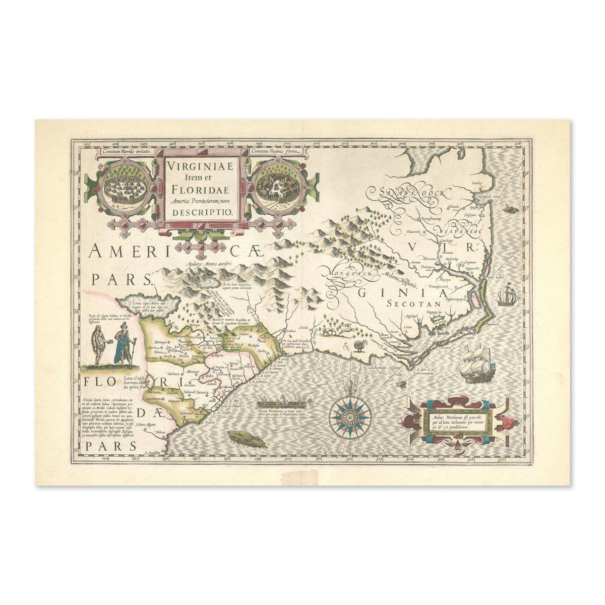 Virginia & Florida 1623 Map vintage print