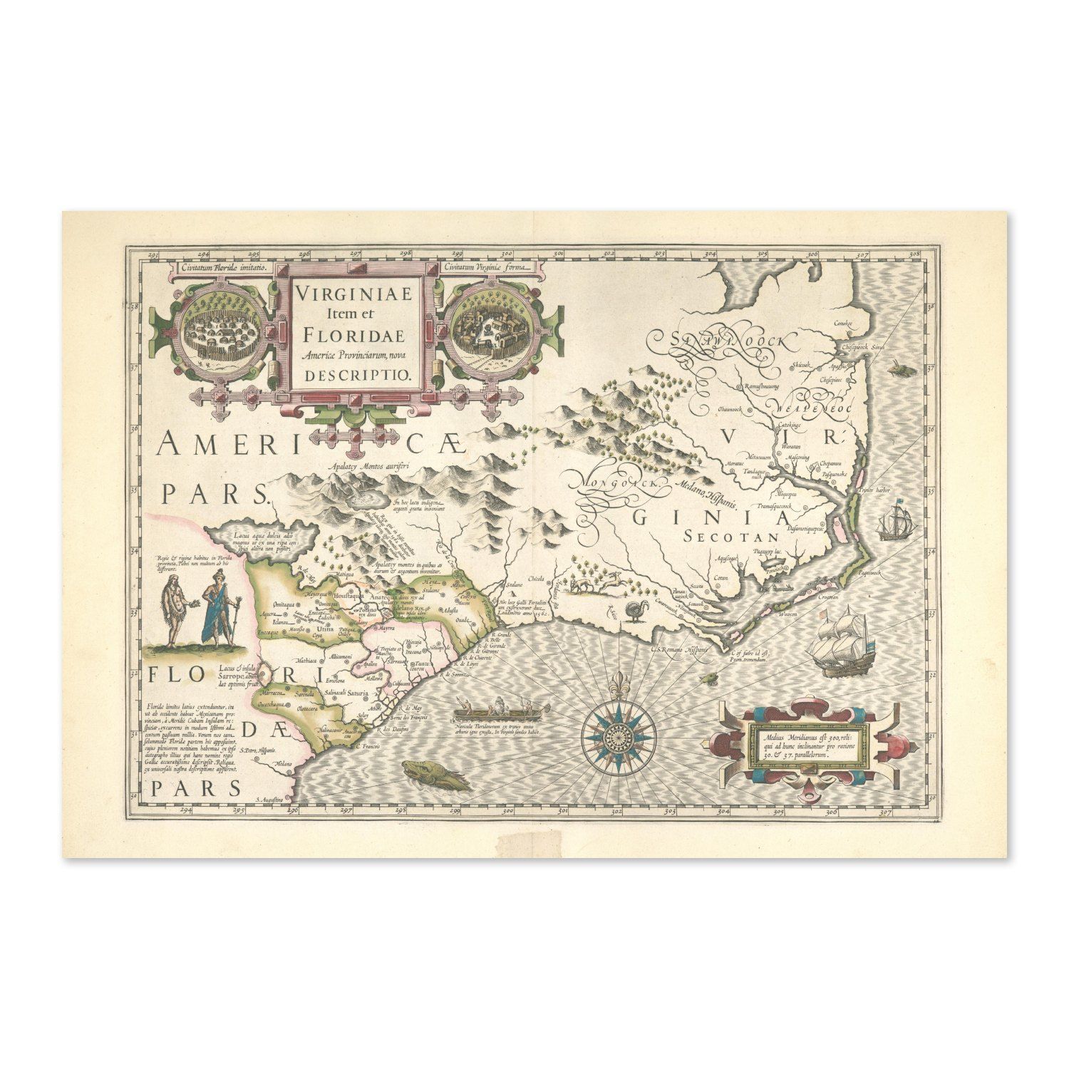 Virginia & Florida 1623 Map vintage print