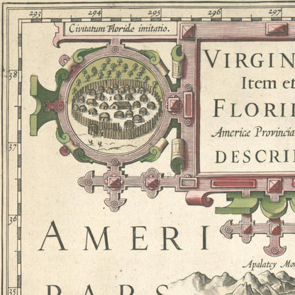 Close-up detail of the Virginia & Florida 1623 Map