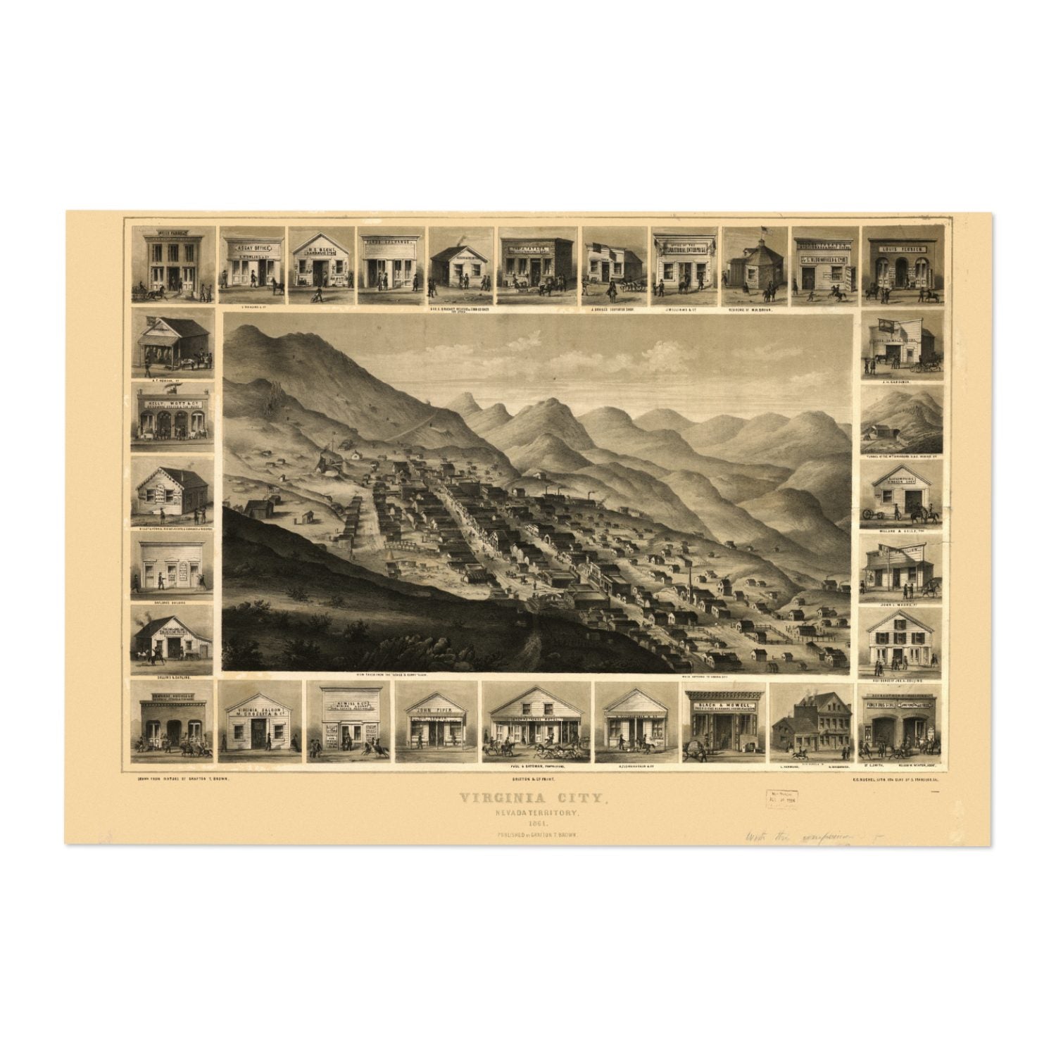 Virginia City 1861 Panoramic Map poster print