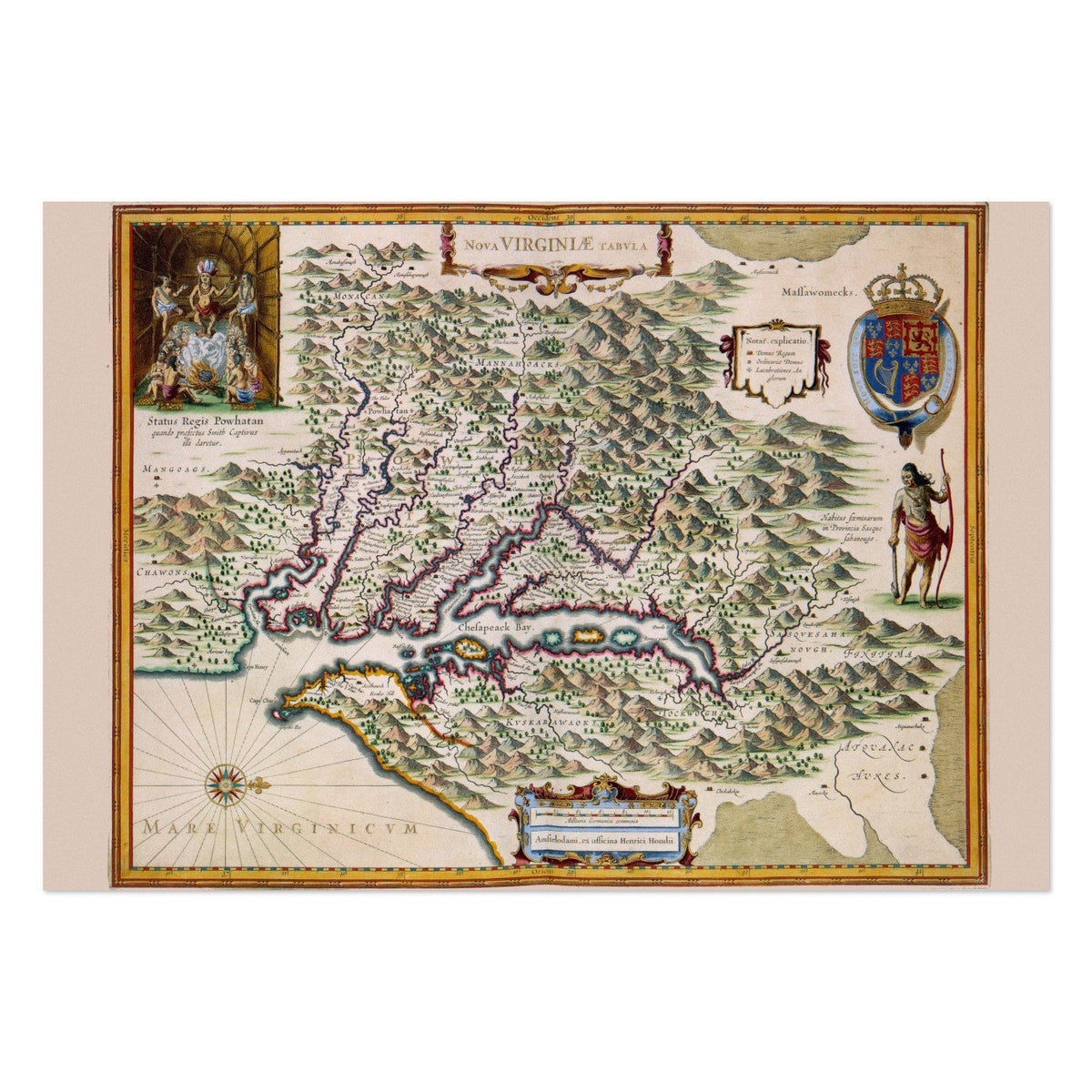 Virginia Colonies 1630s Map vintage print