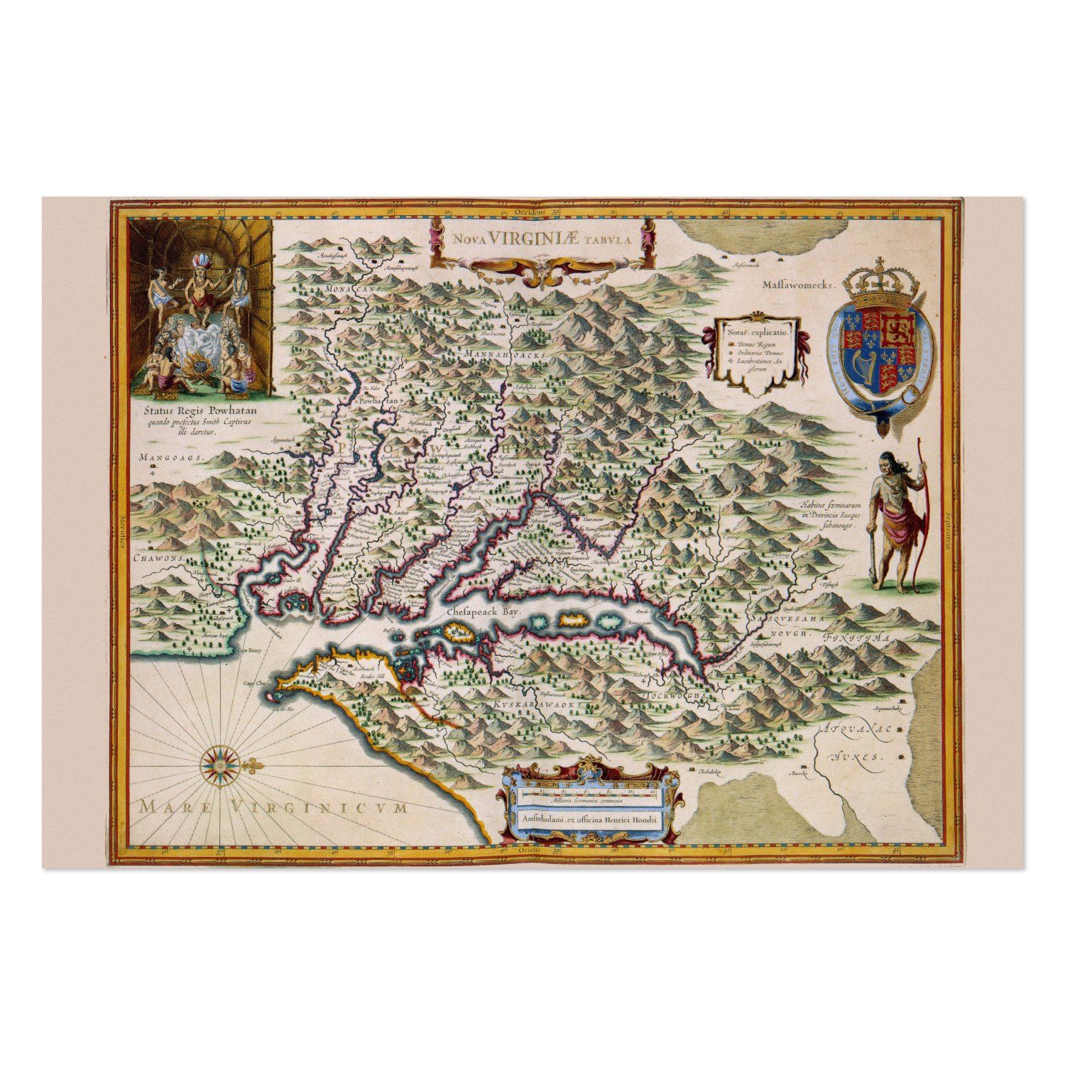 Virginia Colonies 1630s Map vintage print