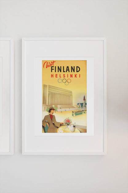 Visit Finland Helsinki poster on a light wall