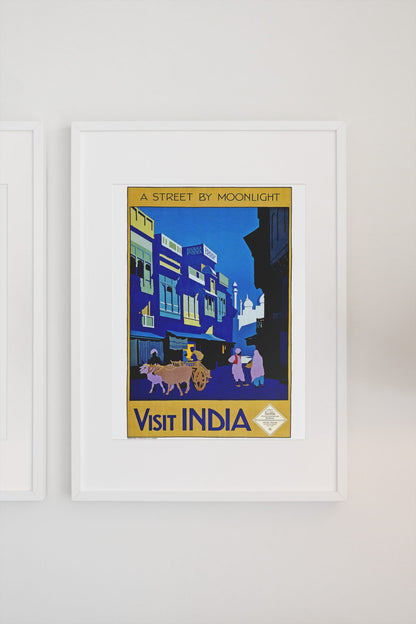 Visit India Street by Moonlight poster on a light wall
