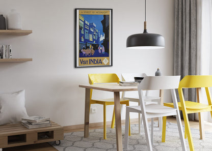 Visit India Street by Moonlight poster framed above a dining table