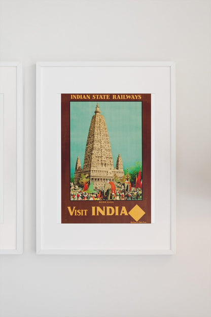 Visit India Indian State Railways poster on a light wall