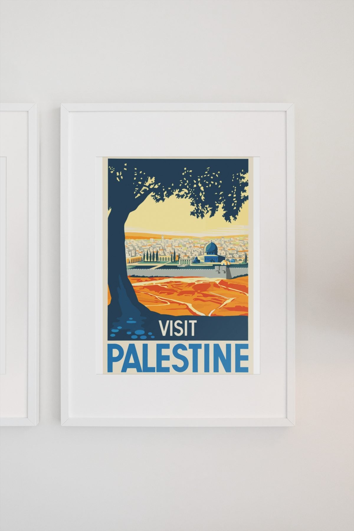 Visit Palestine Old Jerusalem poster on a light wall