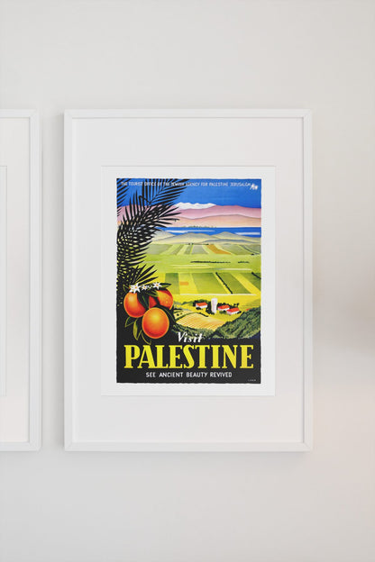 Visit Palestine Ancient Beauty Revived poster on a light wall
