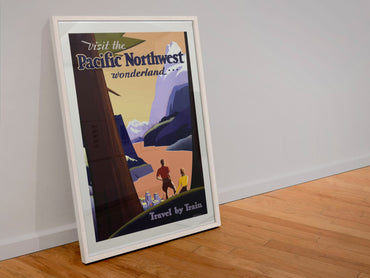 Visit the Pacific Northwest poster in a white frame leaning against a wall