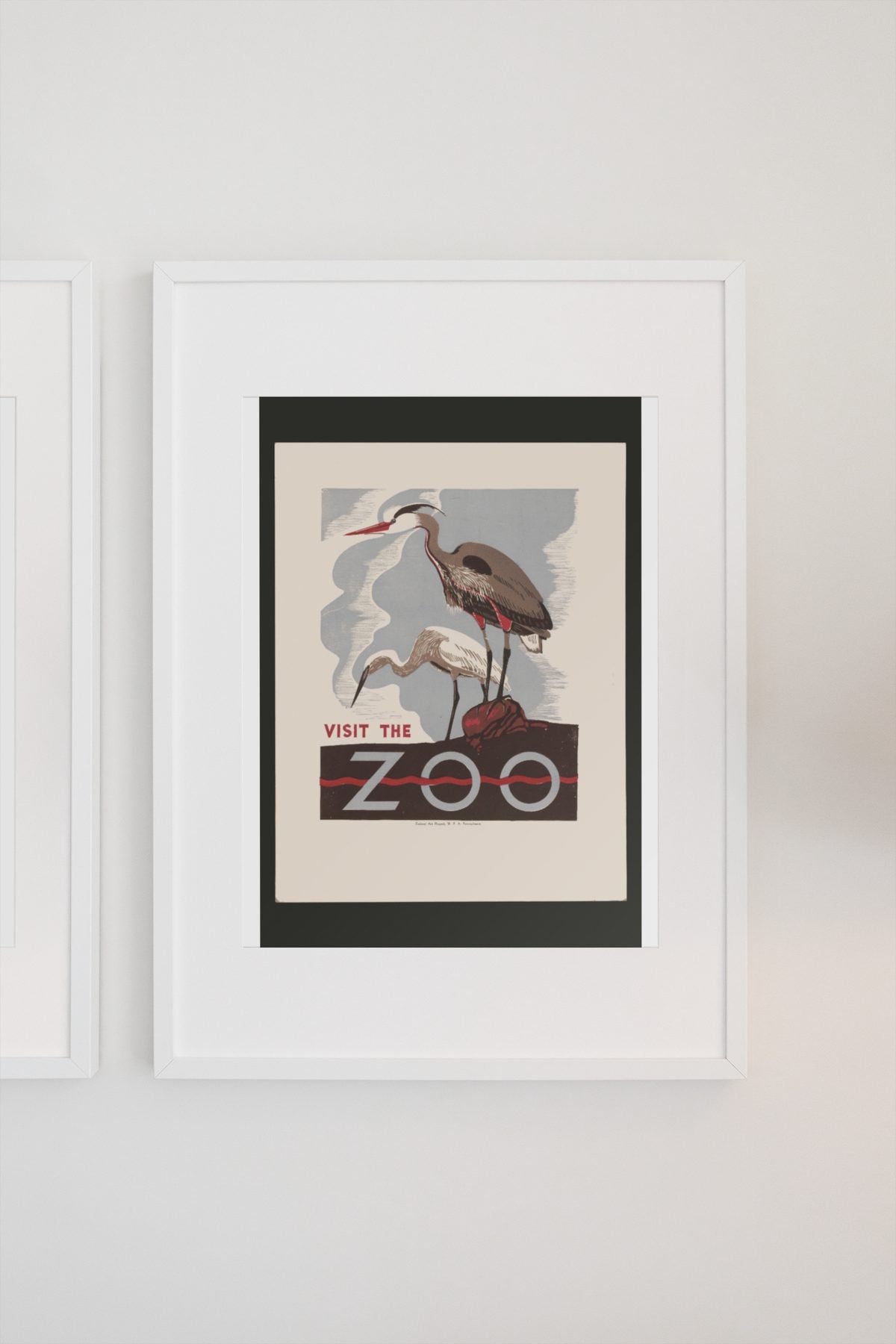 Visit the Zoo Herons poster on a light wall