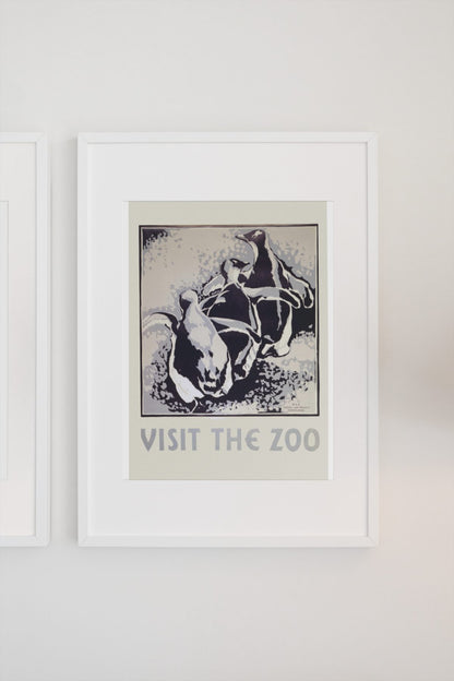 Visit the Zoo Penguins poster on a light wall