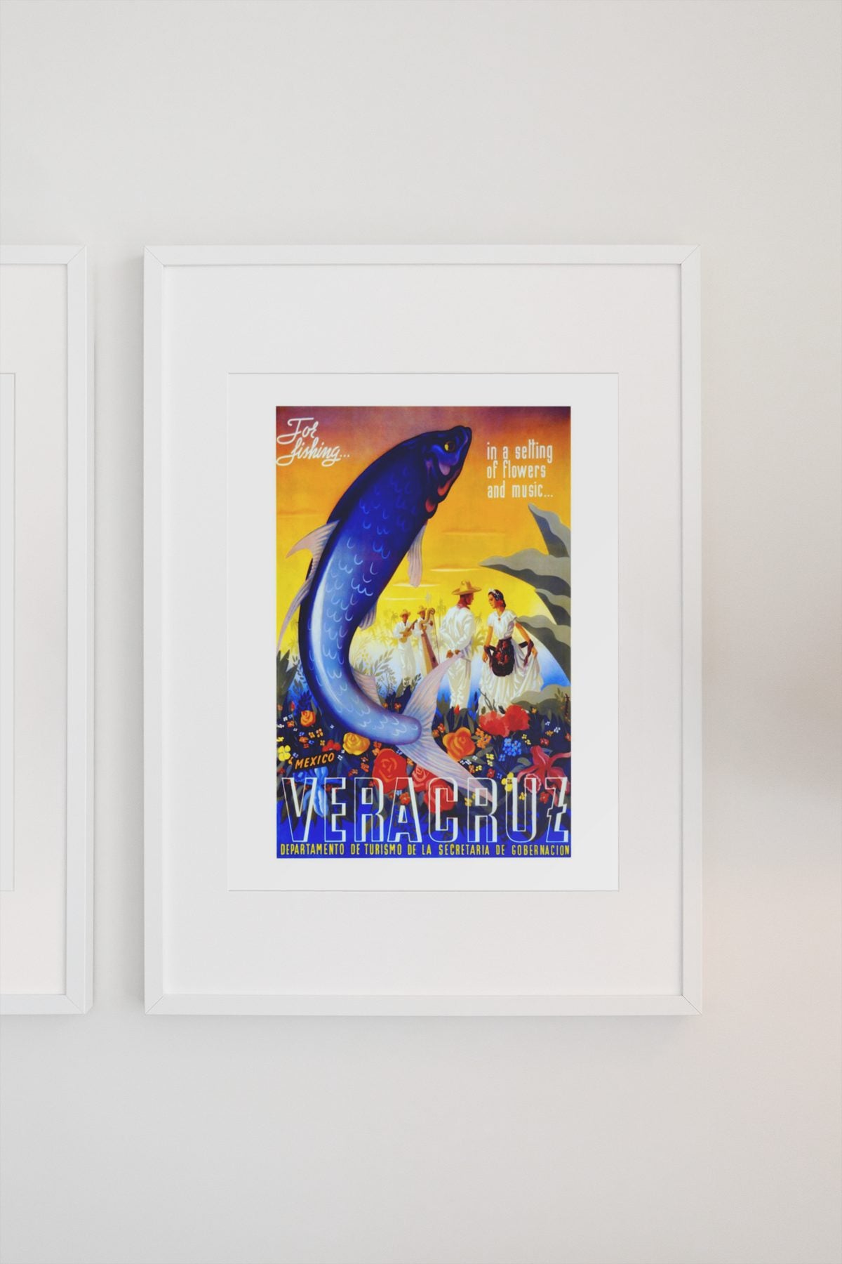 Visit Veracruz Fishing poster on a light wall