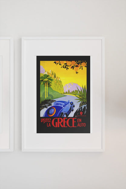 Visitez la Grece en Auto poster on a light wall